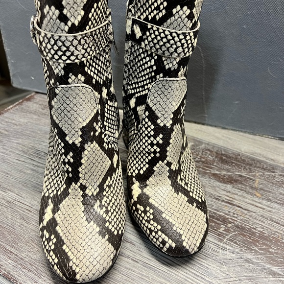 Coach Elisa Leather Ankle Bootie Boots In Faux Snakeskin and COACH Logo Buckle. - Picture 7 of 13
